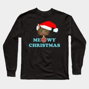 Meowy Christmas 2: Brown Tabby (Blue) Long Sleeve T-Shirt